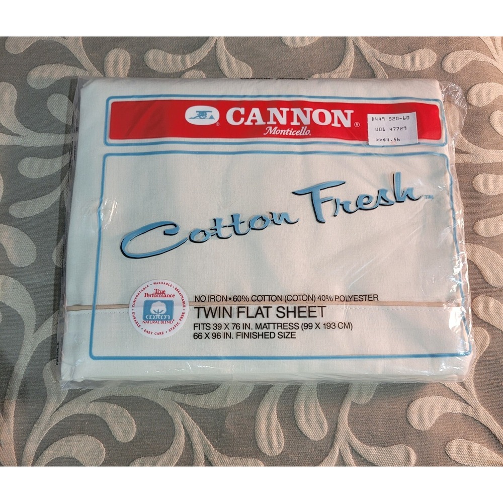 Vintage Cannon Monticello  TWIN FLAT SHEET Cream  Cotton Blend NO IRON NOS